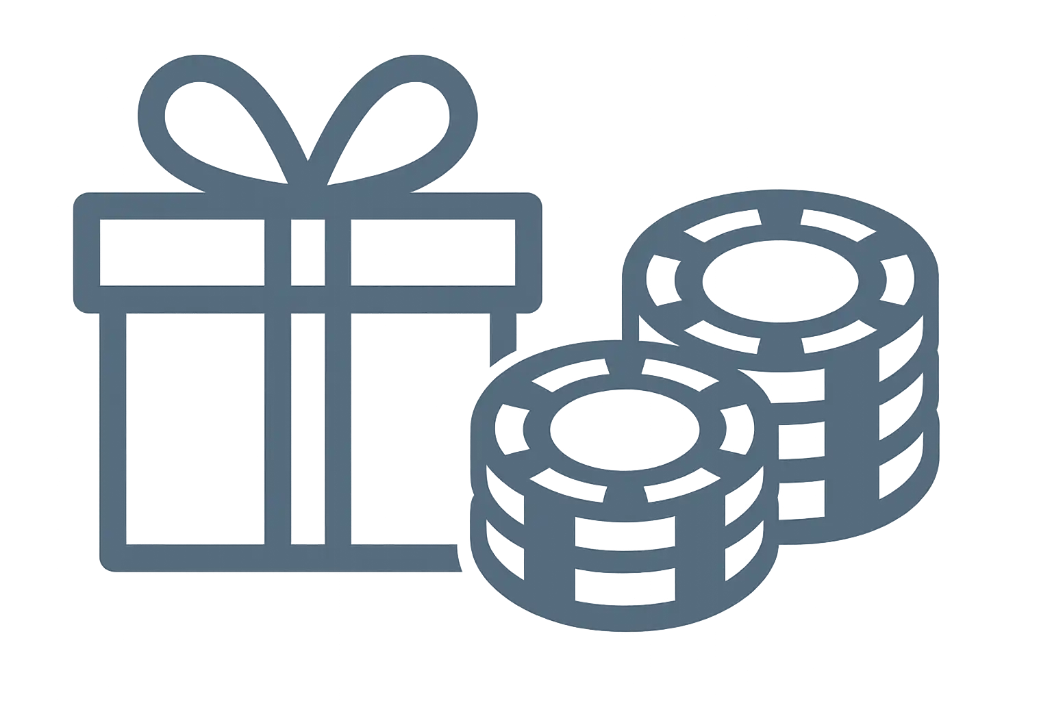 Stack of casino chips and a gift box symbolising the SpinBoss welcome bonus