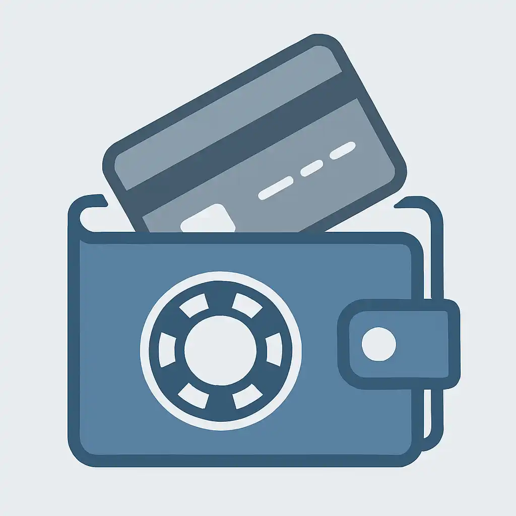 Illustration of a debit card being used to fund a casino cashier